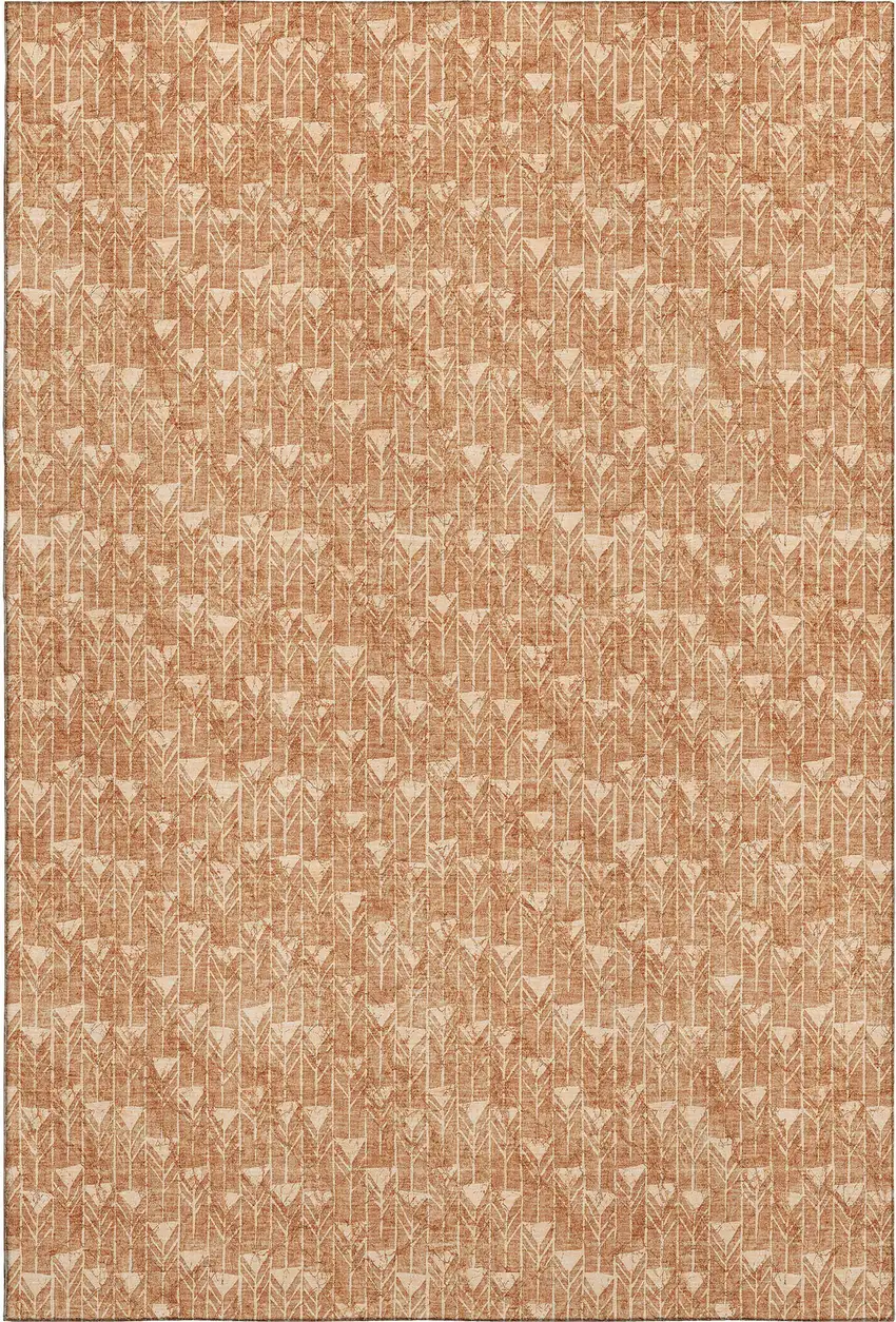 Salmon And Ivory Geometric Washable Area Rug With UV Protection Photo 1