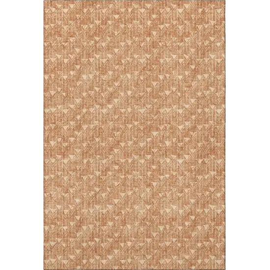 Salmon And Ivory Geometric Washable Area Rug With UV Protection Photo 4