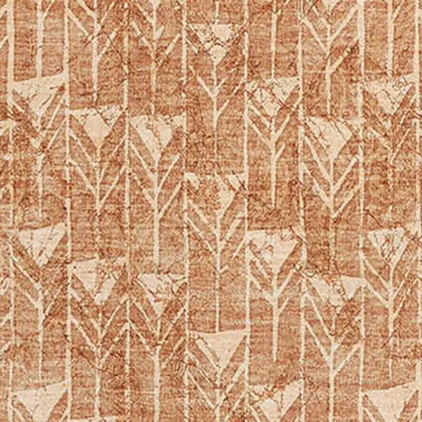 Salmon And Ivory Geometric Washable Area Rug With UV Protection Photo 3