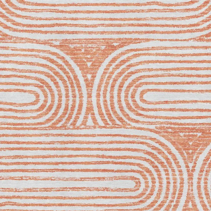 Salmon And Ivory Geometric Washable Area Rug With UV Protection Photo 4