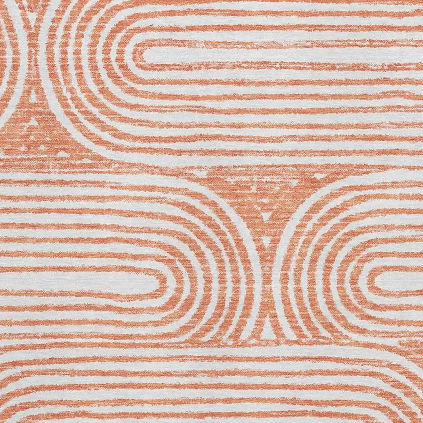 Salmon And Ivory Geometric Washable Area Rug With UV Protection Photo 3