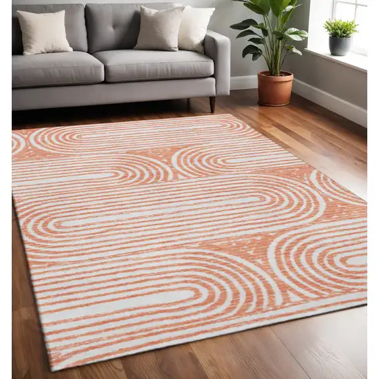 Salmon And Ivory Geometric Washable Area Rug With UV Protection Photo 2