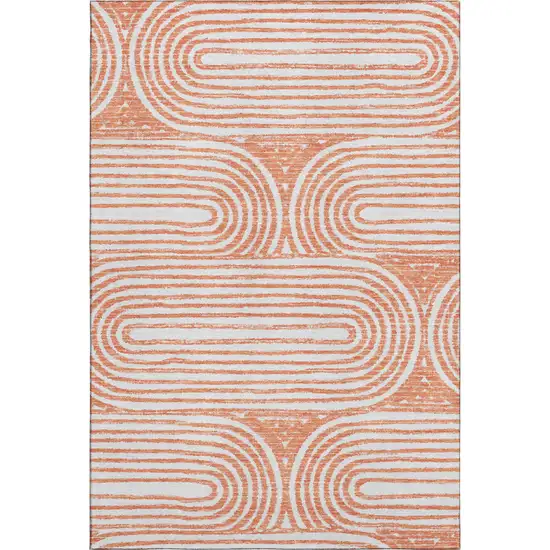 Salmon And Ivory Geometric Washable Area Rug With UV Protection Photo 2