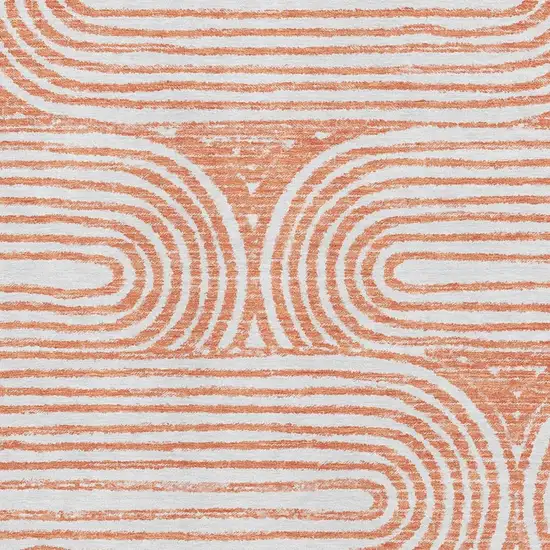 Salmon And Ivory Geometric Washable Area Rug With UV Protection Photo 3