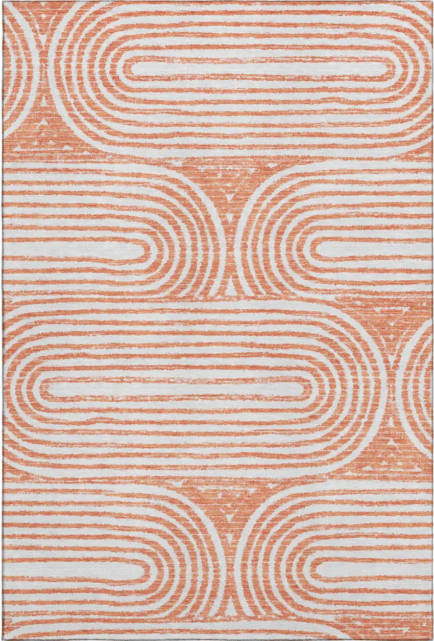 Salmon And Ivory Geometric Washable Area Rug With UV Protection Photo 1