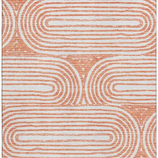 Salmon And Ivory Geometric Washable Area Rug With UV Protection Photo 4