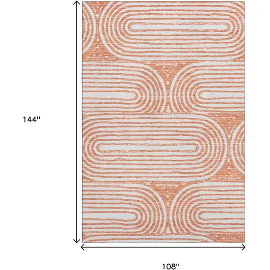 Salmon And Ivory Geometric Washable Area Rug With UV Protection Photo 3