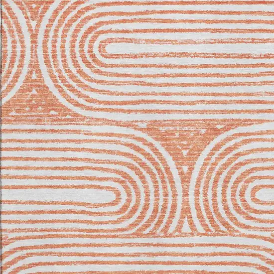 Salmon And Ivory Geometric Washable Area Rug With UV Protection Photo 3