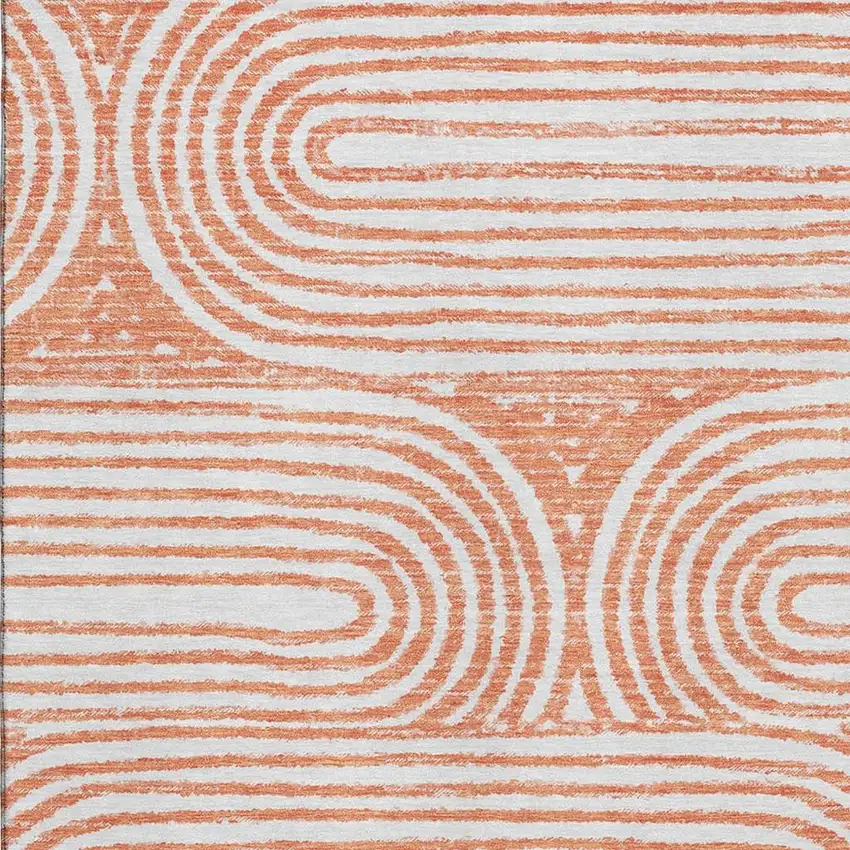 Salmon And Ivory Geometric Washable Area Rug With UV Protection Photo 3