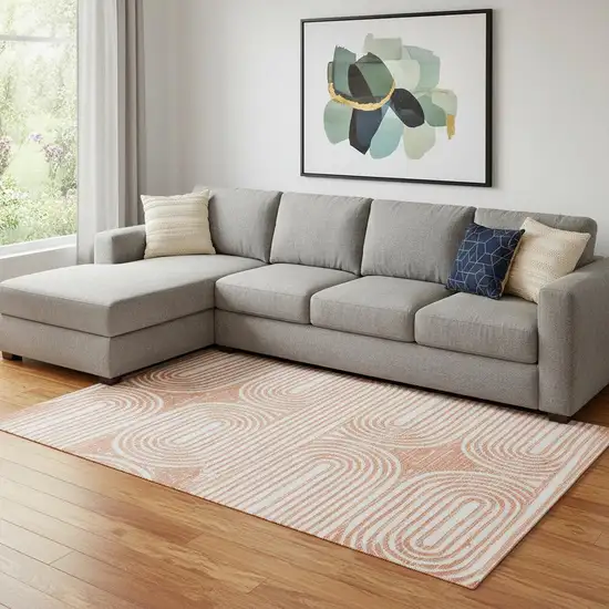 Salmon And Ivory Geometric Washable Area Rug With UV Protection Photo 1