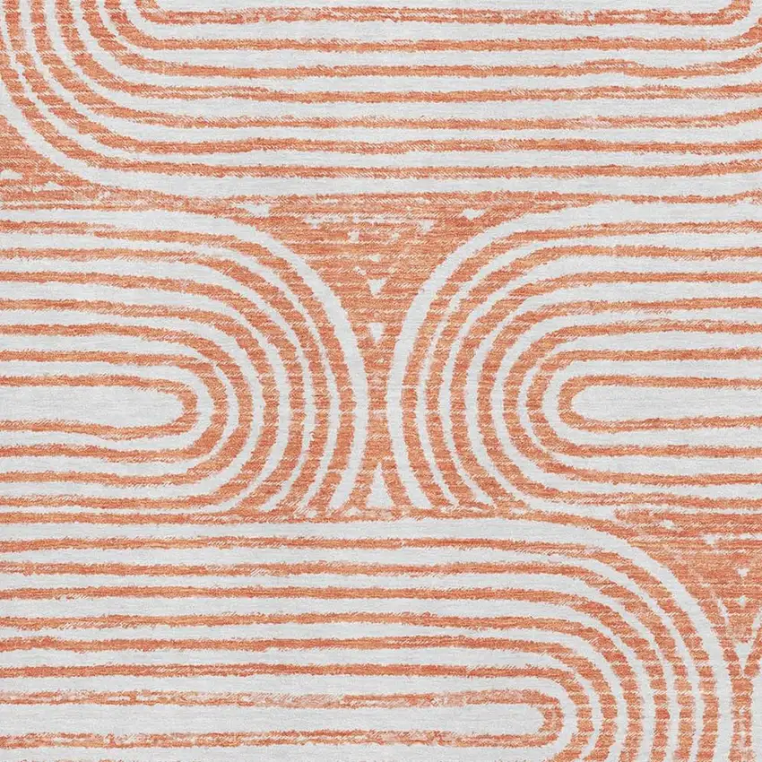 Salmon And Ivory Geometric Washable Area Rug With UV Protection Photo 3