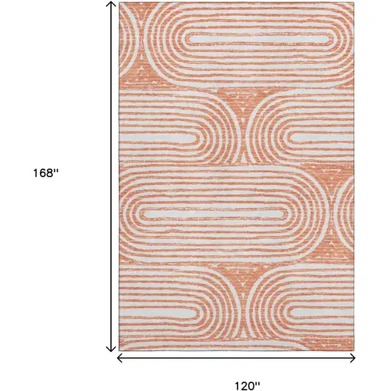 Salmon And Ivory Geometric Washable Area Rug With UV Protection Photo 9