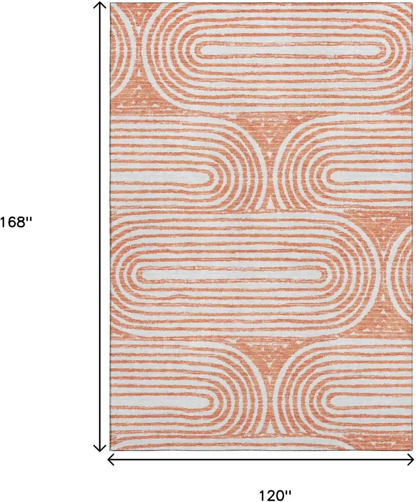 Salmon And Ivory Geometric Washable Area Rug With UV Protection Photo 9