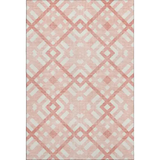 Salmon And Ivory Geometric Washable Area Rug With UV Protection Photo 1