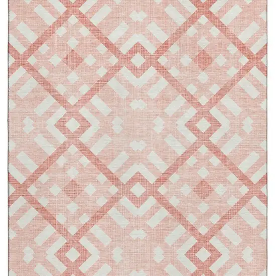 Salmon And Ivory Geometric Washable Area Rug With UV Protection Photo 3