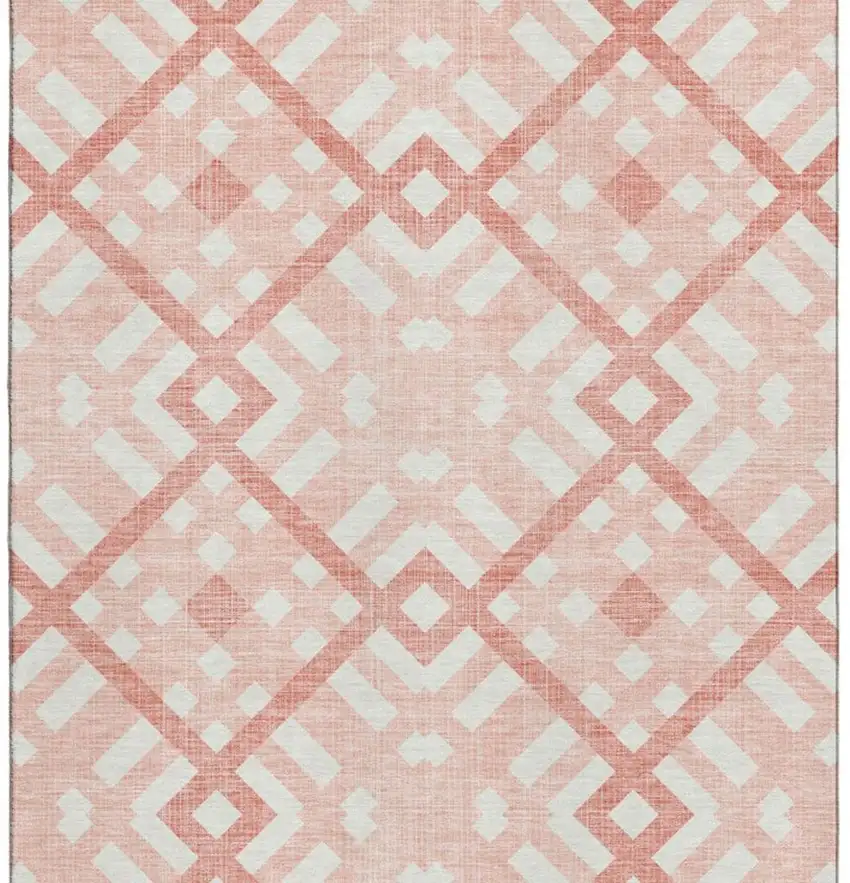 Salmon And Ivory Geometric Washable Area Rug With UV Protection Photo 3