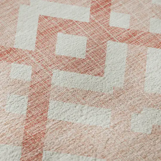 Salmon And Ivory Geometric Washable Area Rug With UV Protection Photo 9