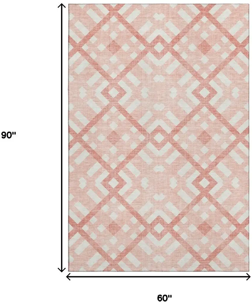 Salmon And Ivory Geometric Washable Area Rug With UV Protection Photo 3