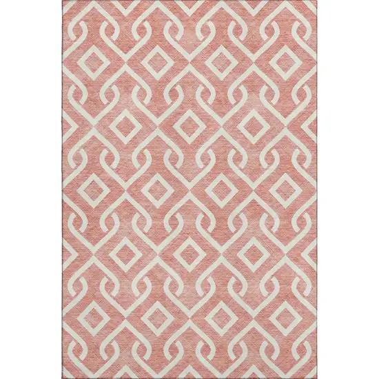 Salmon And Ivory Geometric Washable Area Rug With UV Protection Photo 1