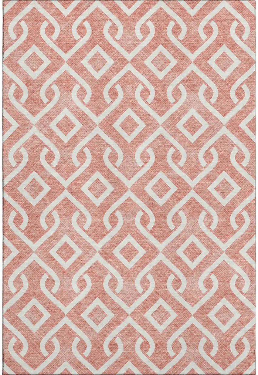 Salmon And Ivory Geometric Washable Area Rug With UV Protection Photo 1
