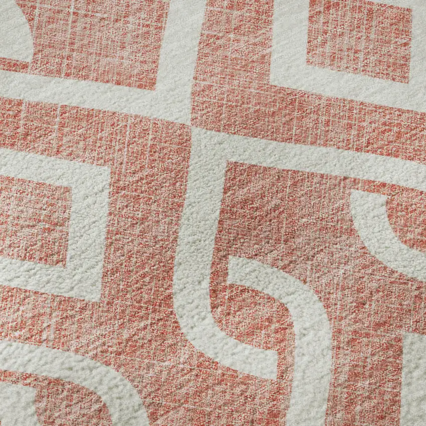 Salmon And Ivory Geometric Washable Area Rug With UV Protection Photo 8