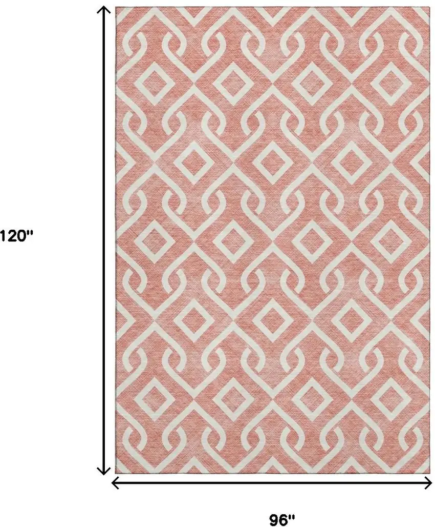 Salmon And Ivory Geometric Washable Area Rug With UV Protection Photo 9