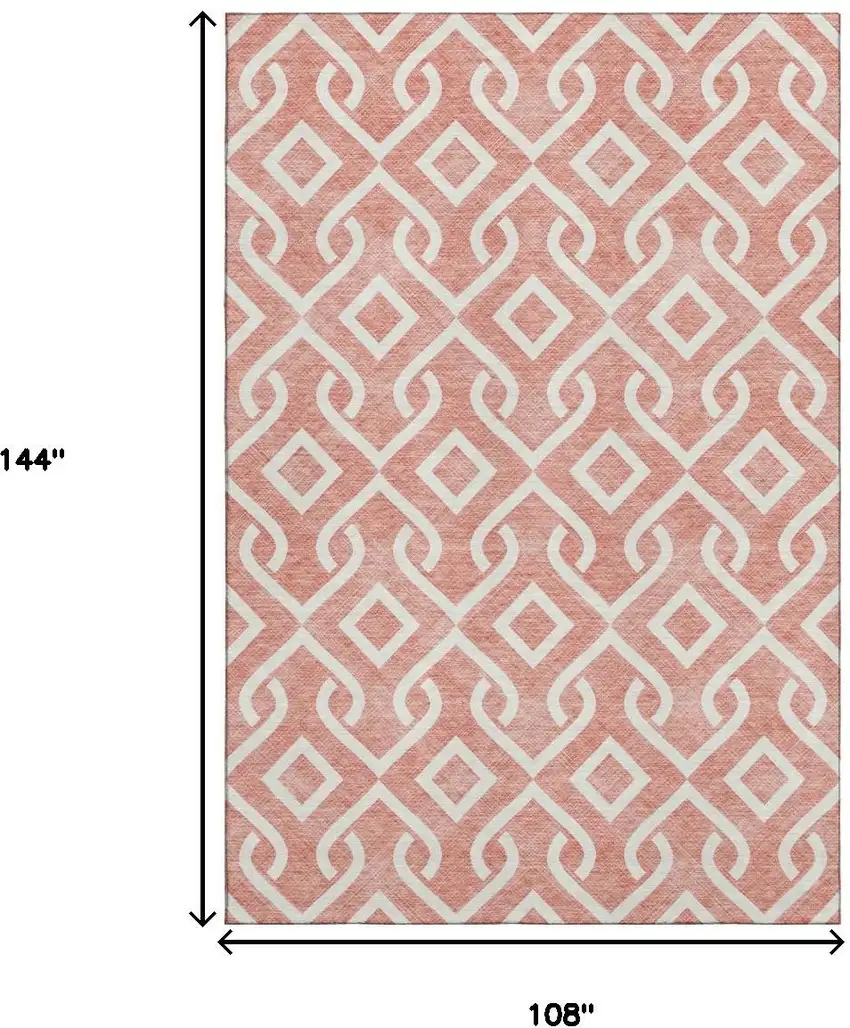 Salmon And Ivory Geometric Washable Area Rug With UV Protection Photo 9