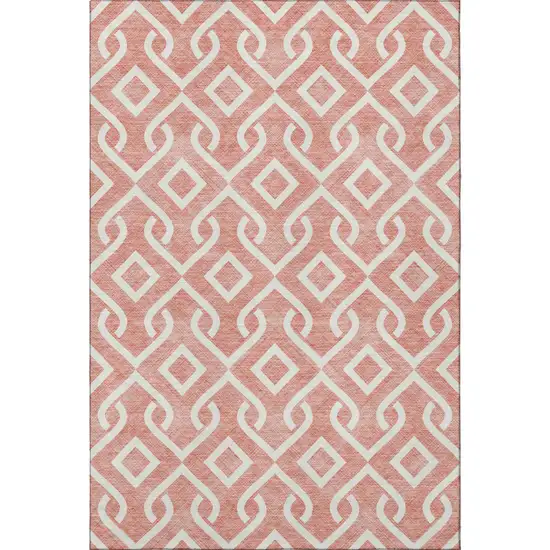 Salmon And Ivory Geometric Washable Area Rug With UV Protection Photo 3