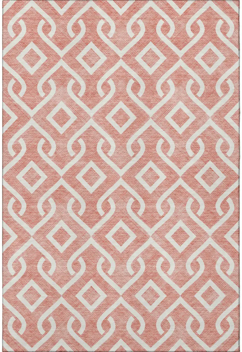 Salmon And Ivory Geometric Washable Area Rug With UV Protection Photo 3