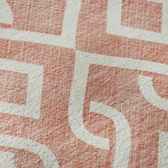 Salmon And Ivory Geometric Washable Area Rug With UV Protection Photo 9