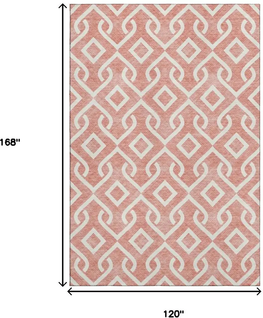Salmon And Ivory Geometric Washable Area Rug With UV Protection Photo 3