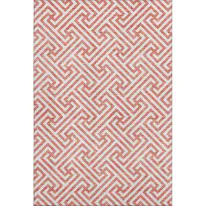 Photo of Salmon And Ivory Geometric Washable Area Rug With UV Protection