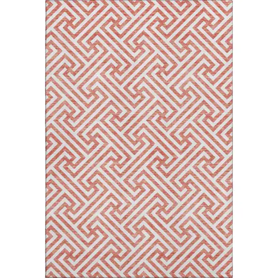 Salmon And Ivory Geometric Washable Area Rug With UV Protection Photo 1