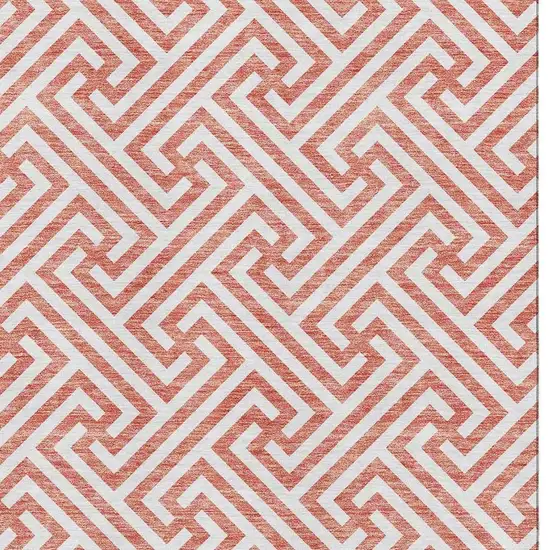 Salmon And Ivory Geometric Washable Area Rug With UV Protection Photo 3