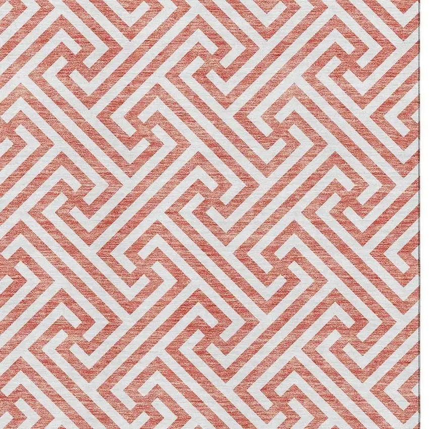 Salmon And Ivory Geometric Washable Area Rug With UV Protection Photo 3