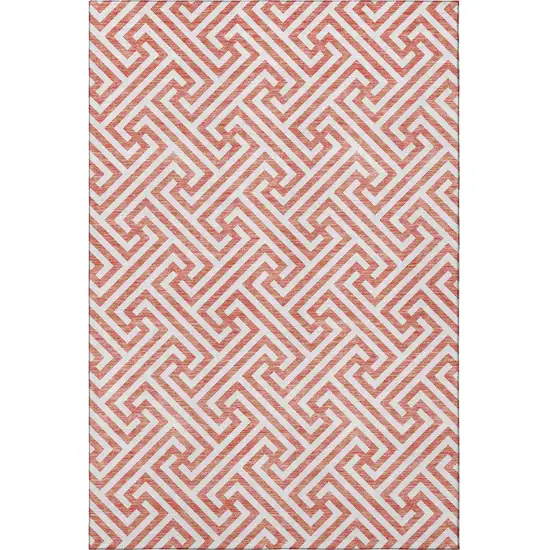 Salmon And Ivory Geometric Washable Area Rug With UV Protection Photo 4