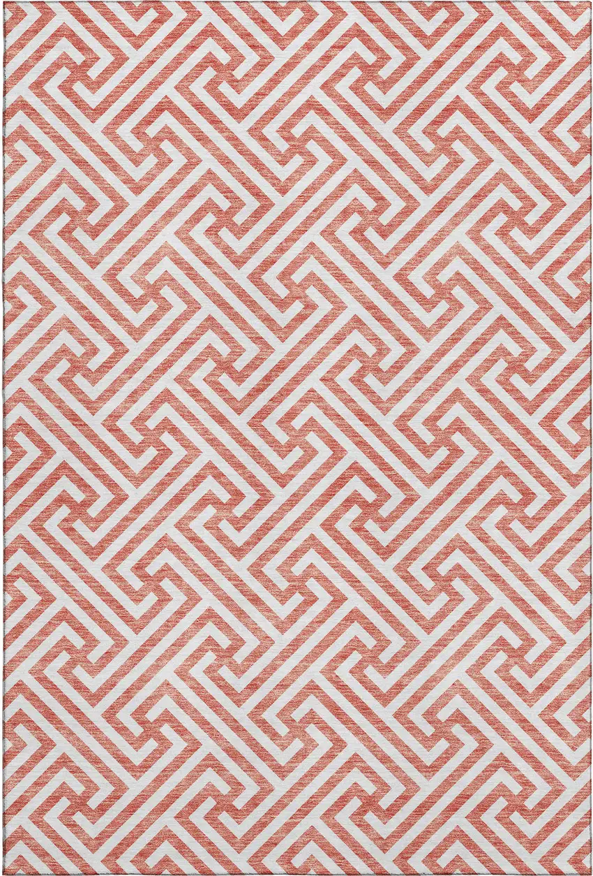 Salmon And Ivory Geometric Washable Area Rug With UV Protection Photo 1