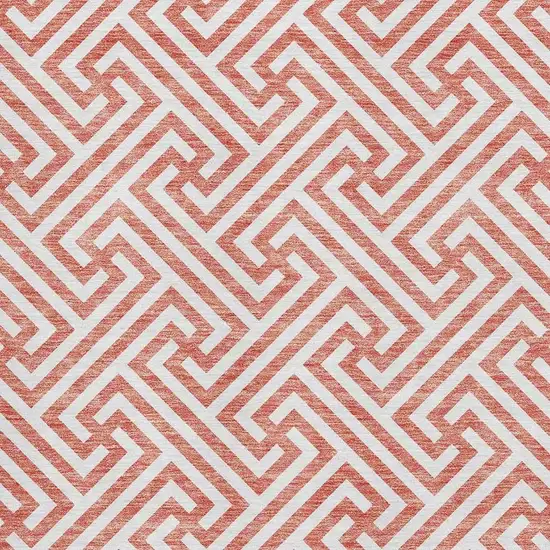 Salmon And Ivory Geometric Washable Area Rug With UV Protection Photo 3