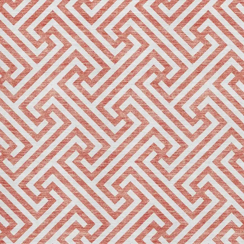 Salmon And Ivory Geometric Washable Area Rug With UV Protection Photo 3