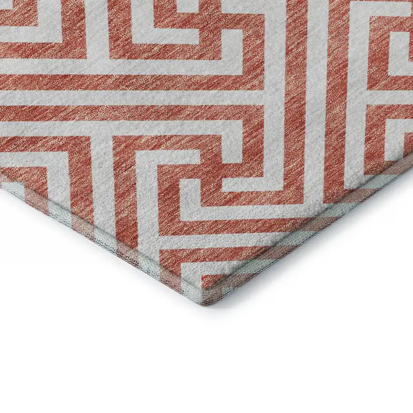 Salmon And Ivory Geometric Washable Area Rug With UV Protection Photo 8
