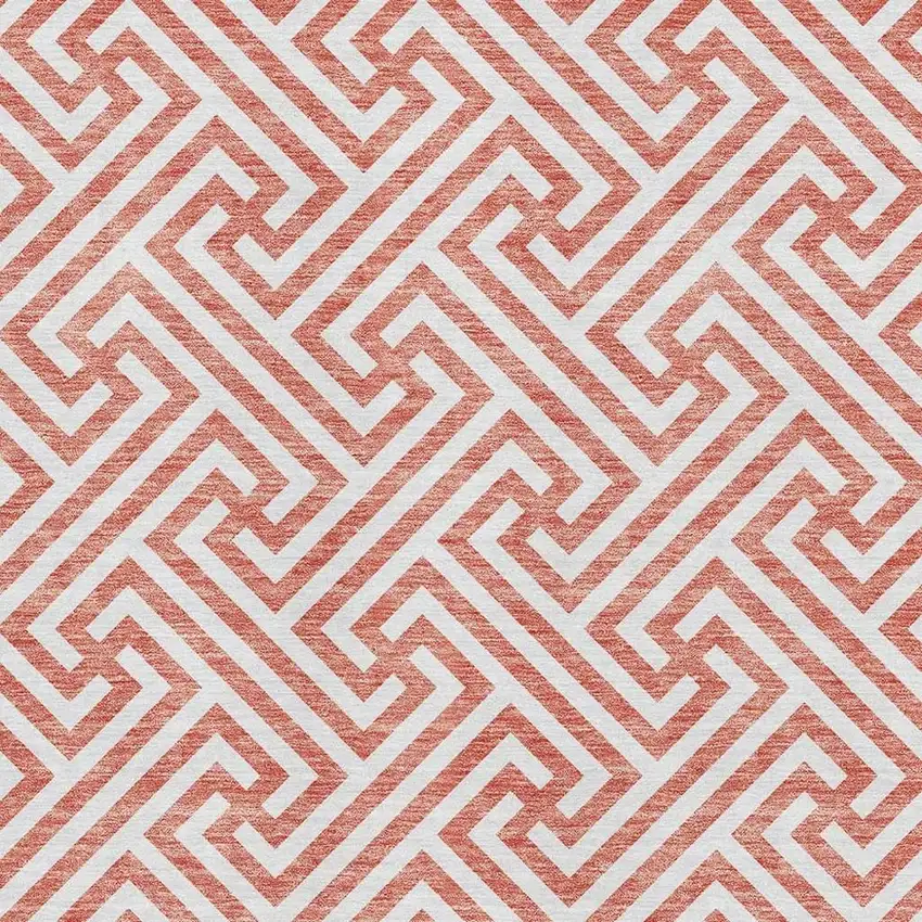 Salmon And Ivory Geometric Washable Area Rug With UV Protection Photo 3