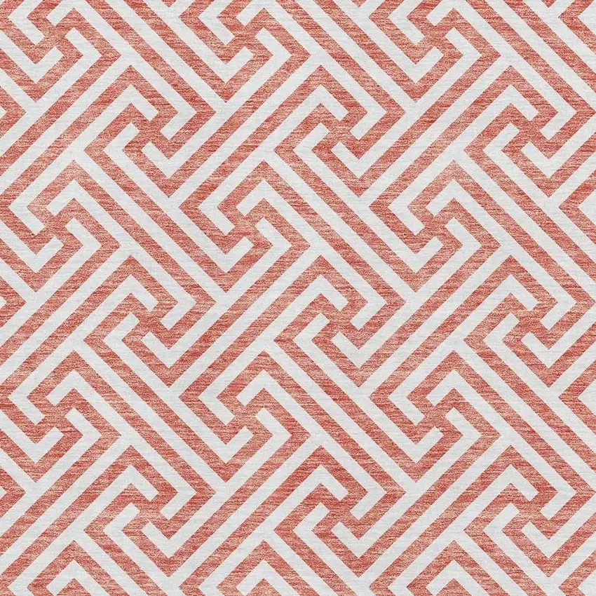 Salmon And Ivory Geometric Washable Area Rug With UV Protection Photo 3