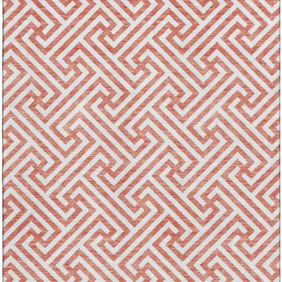 Salmon And Ivory Geometric Washable Area Rug With UV Protection Photo 4