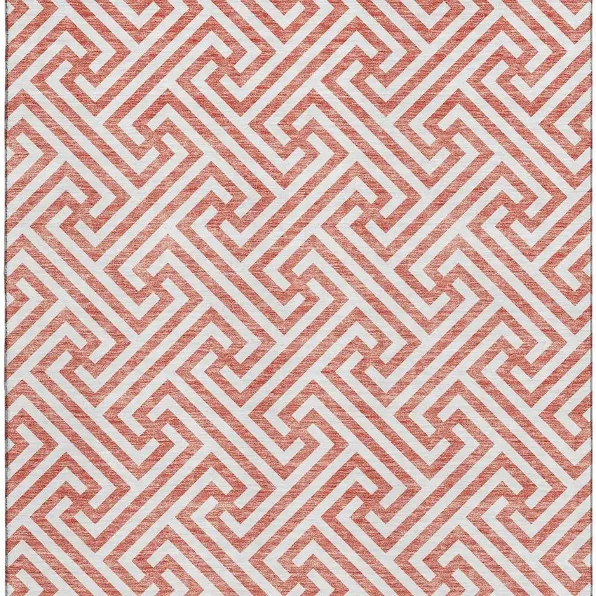 Salmon And Ivory Geometric Washable Area Rug With UV Protection Photo 4