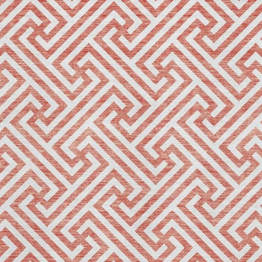 Salmon And Ivory Geometric Washable Area Rug With UV Protection Photo 3