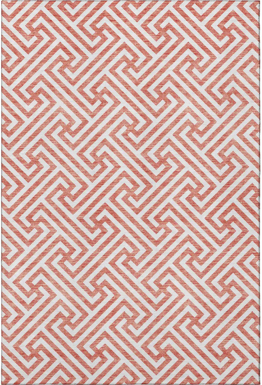 Salmon And Ivory Geometric Washable Area Rug With UV Protection Photo 4