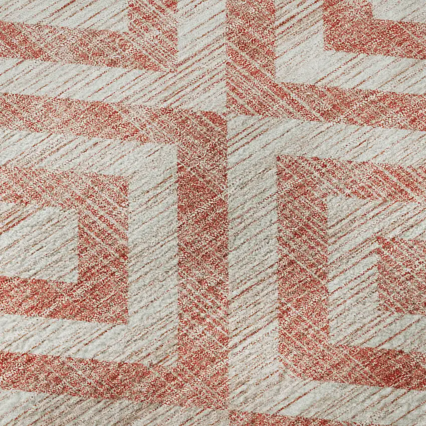 Salmon And Ivory Geometric Washable Area Rug With UV Protection Photo 9
