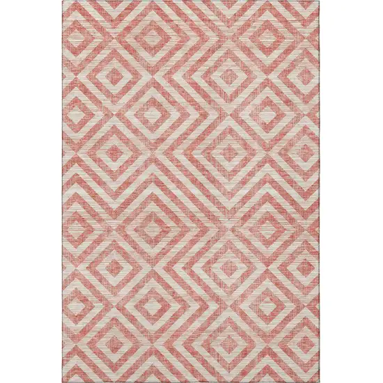 Salmon And Ivory Geometric Washable Area Rug With UV Protection Photo 3