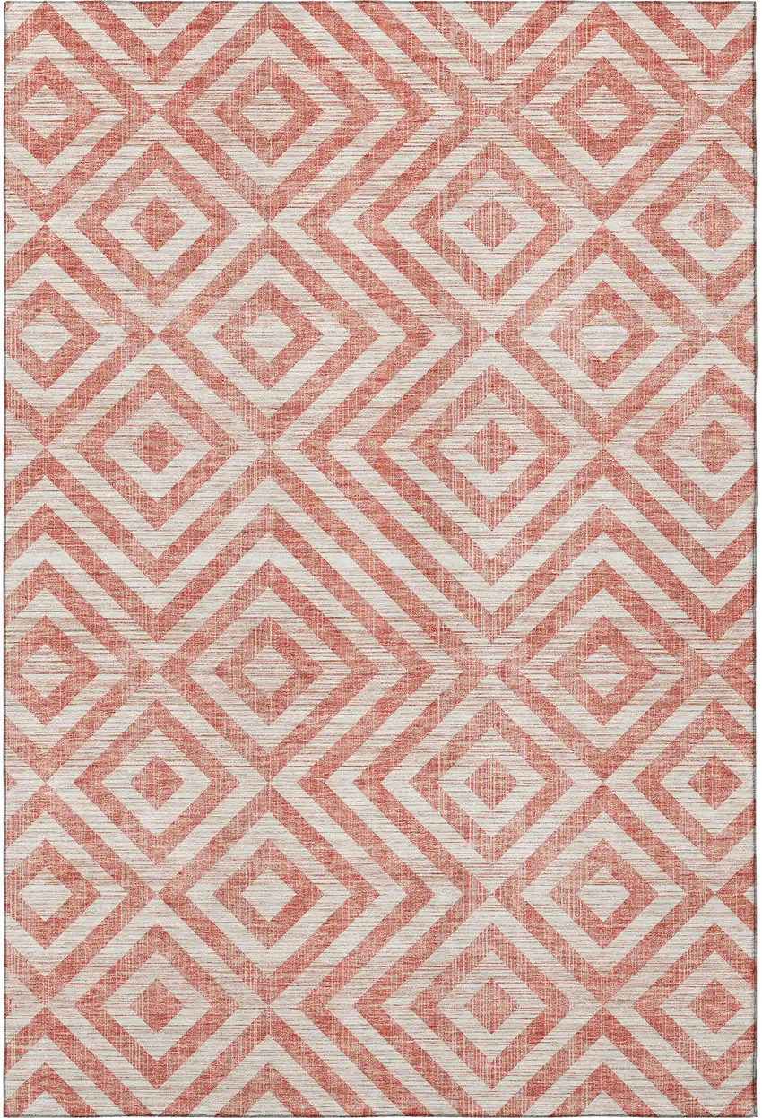 Salmon And Ivory Geometric Washable Area Rug With UV Protection Photo 3