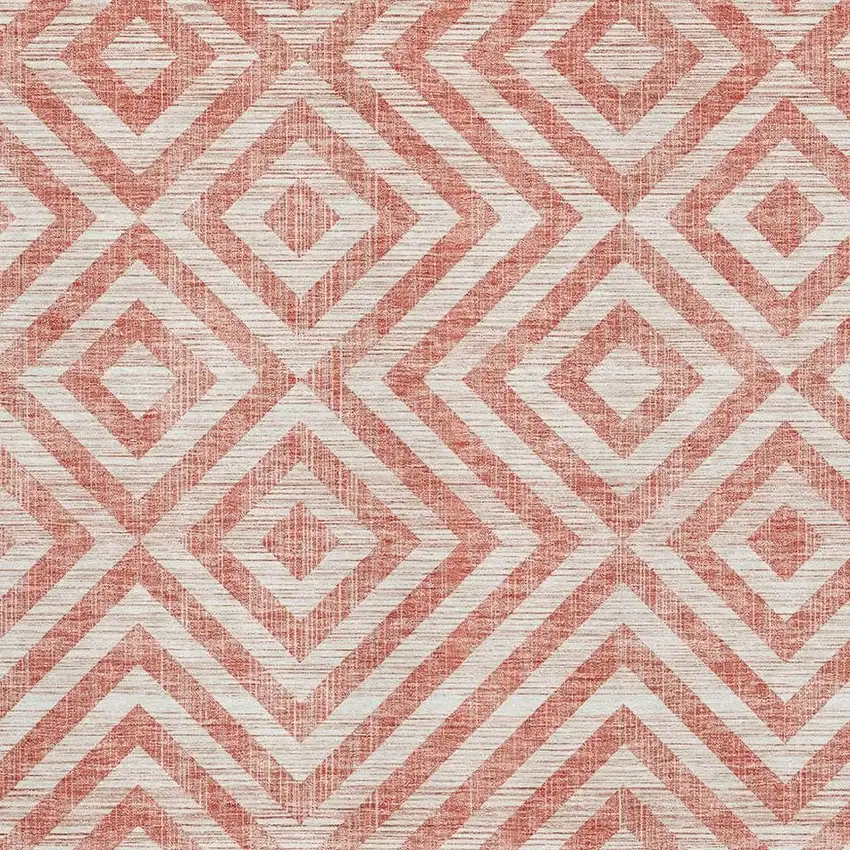 Salmon And Ivory Geometric Washable Area Rug With UV Protection Photo 3